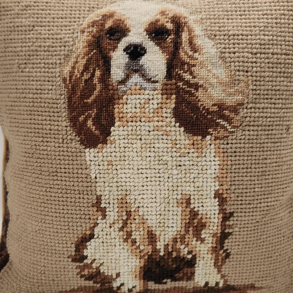 Cavalier King Charles Spaniel Vintage Wool Needlepoint Handmade Pillow 10x10